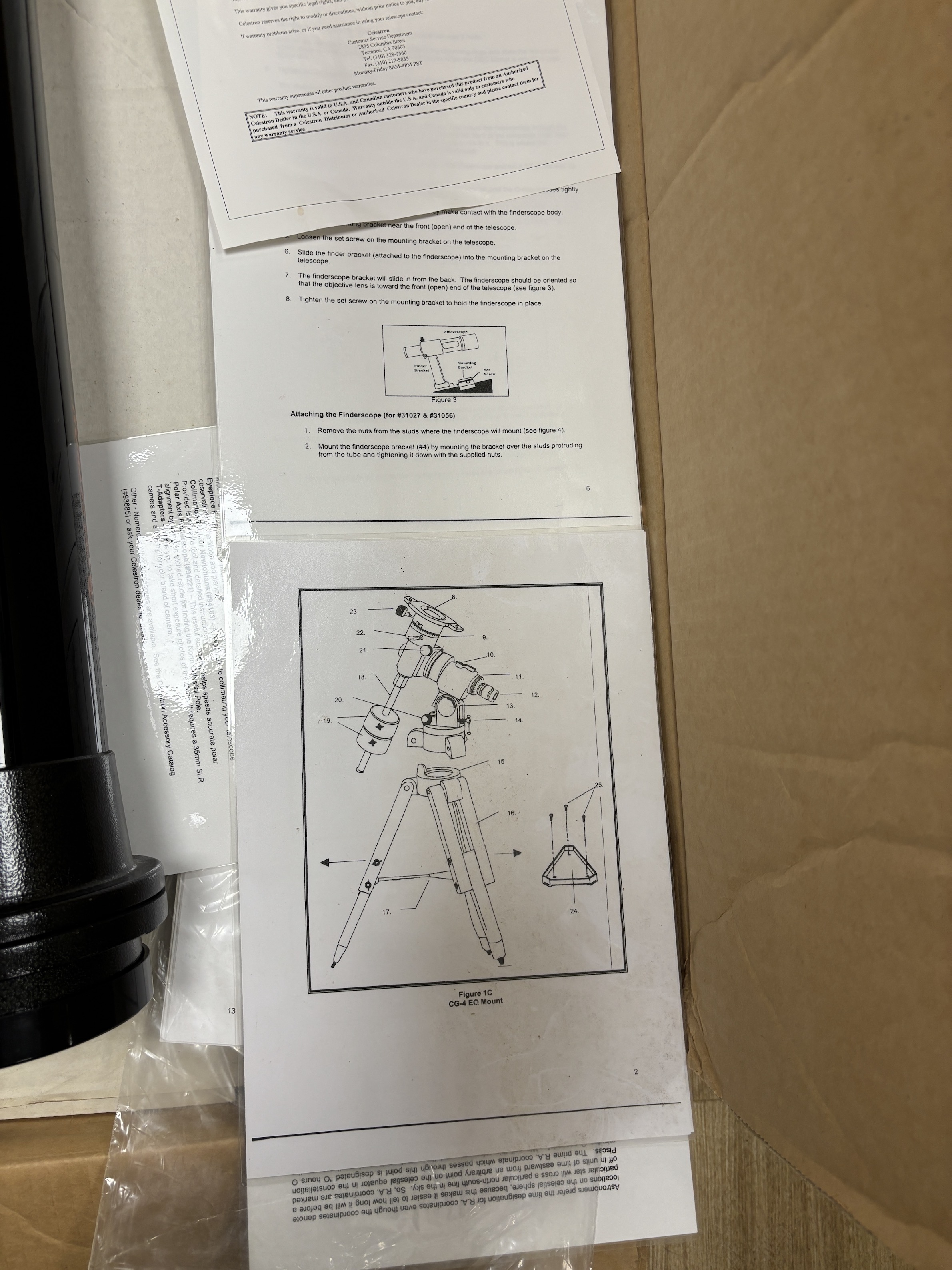 A Celestron C4-R refractor telescope, FL=1000mm F/10, in original box and packing compartments